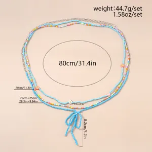 Catena da vita in perline di semente colorate multistrato con fiocco, gioiello corpo.
