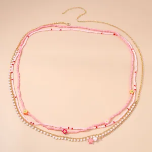 Elegante catena da cintura multistrato perle rosa dolce corpo gioielli accessori.