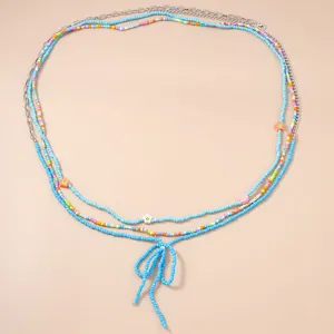 Elegante catenella da girovita con perline e perle colorate multistrato donna.