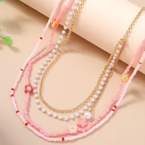 Catena da corpo multistrato in perline rosa stile dolce gioielli alla moda da donna