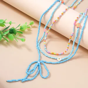Catena per il corpo di perline di semi colorate multistrato moda carina stile collana boho