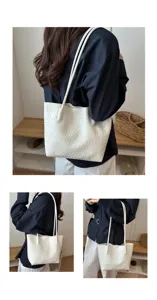 Detailed view of women woven shoulder bag lifestyle scene showing large capacity and design.