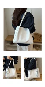 Women large capacity tote bag casual shoulder bag woven daily commuting stylish handbag with bunny