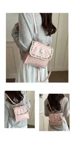 Sweet cute polka dot mini backpack with bunny patch and lace trim for women daily travel.