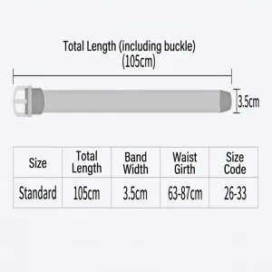 Detailed size guide for elastic woven belt showing 105cm length and 3.5cm width dimensions.