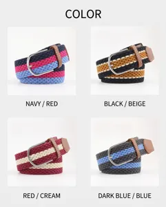 Assorted colors and textures of braided elastic belts featuring durable metal pin buckles