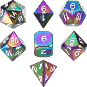 Set premium de sept dés polyédriques en métal irisé pour jeux de rôle sur table DND