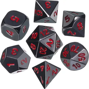 Ensemble professionnel de dés polyédriques en métal pour Dungeons and Dragons Rouge Noir