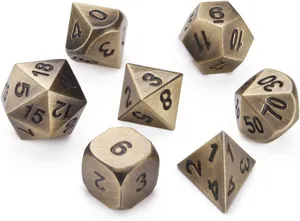 Vue détaillée d'un jeu de dés polyédriques en bronze antique pour les jeux de rôle DND