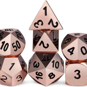 Ensemble professionnel de dés polyédriques en métal or rose pour DND et jeux de rôle