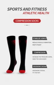 Calze sportive a compressione professionali, nero rosso, stabilizzano le articolazioni.