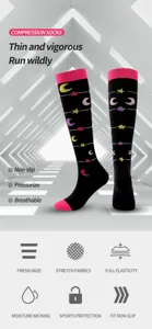 Kompressionssocken für Damen und Herren, Laufstrümpfe mit Mond und Sternen Design.