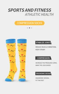 Compression socks featuring a vibrant yellow heart pulse design, offering joint and muscle support.