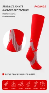 Detailed view of red compression sports socks featuring targeted muscle support knit and patterns.