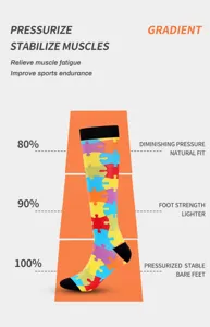 Compression sports socks detail showing gradient pressure zones for muscle fatigue relief.