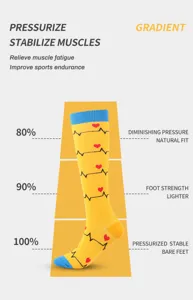 Gradient compression socks feature heart ECG pattern, relieving muscle fatigue and support.
