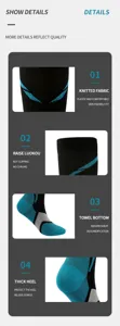 Sport compression socks, breathable knitted fabric, moisture wicking, comfortable athletic wear.