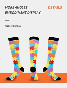 Colorful puzzle pattern compression socks, sports athletic knee high socks for men and women.