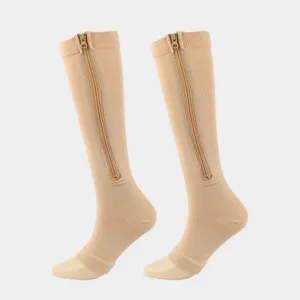 Open toe zipper compression socks, long athletic support stockings for daily use.