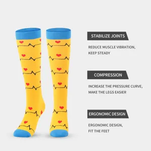Heart ECG compression socks for nurses and sports, knee high leg support running socks.
