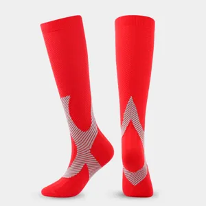 Red compression socks for running and outdoor sports, nylon leg support socks for men