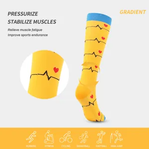 Gradient compression socks for running fitness sports support athletic knee high socks yellow