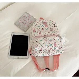 Cute cartoon printed student backpack with pink straps, sweet style daily school bag for girls