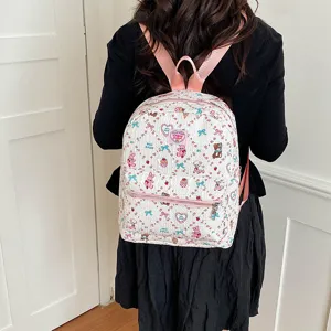 Cute cartoon print quilted backpack with cute bear and rabbit patterns, perfect for daily use.