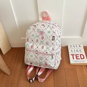 Cute Cartoon Animal Print Backpack for Girls Korean Style Pink Fabric Student School Bag Niche Design Large Capacity Backpack