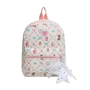 Cute cartoon print backpack for daily wear, sweet style school bookbag with star pendant.