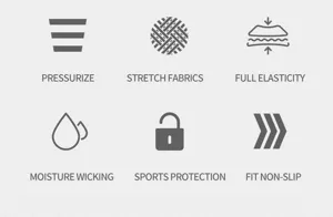 Outdoor Sport Kompressionssocken Infografik mit Stretch und feuchtigkeitsableitenden Eigenschaften.