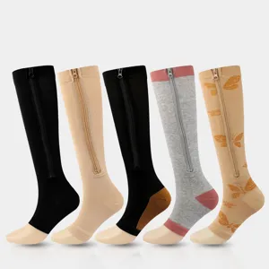 Unisex Offene Zehe Reißverschluss Kompressionsstrümpfe Nylon Sport Unterstützung Strümpfe