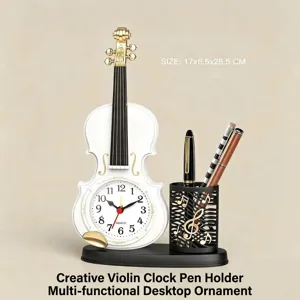 Orologio da tavolo a forma di violino con portapenne integrato e motivi musicali