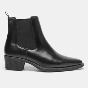 Seitenprofil eines klassischen schwarzen Chelsea-Boots aus Leder mit elastischem Einsatz