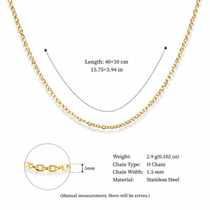 Collier chaîne en O en acier inoxydable doré 1,5 mm avec longueur réglable 40+10 cm