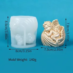 Vista dettagliata dello stampo in silicone angelo in conchiglia con dimensioni.