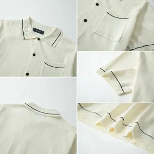Detalles del polo de punto para hombre con ribete negro en contraste y bolsillo