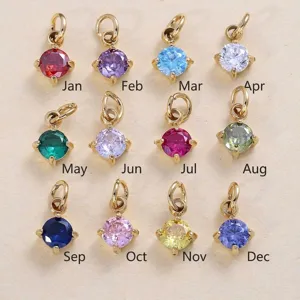 Set of 12 colorful 4mm round birthstone zircon pendants with gold claw settings for DIY