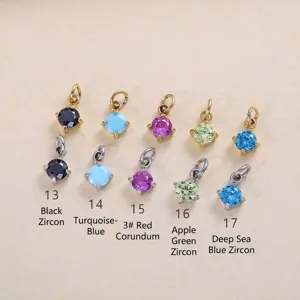 4mm round birthstone zircon small pendants with titanium steel claw settings for DIY jewelry