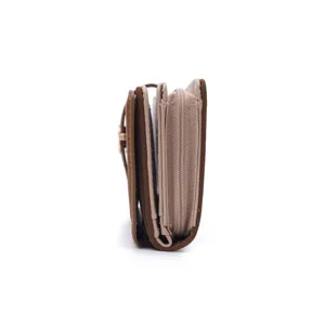 Side view showing the thickness and layered structure of PU leather long wallet with zipper