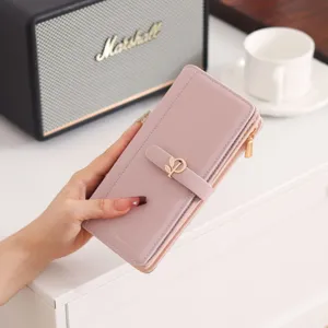Women Long Wallet PU Leather Quilted V-Stitch Clutch Purse With Metal Flower Buckle Multiple Card Slots Simple Elegant Fashion Handbag
