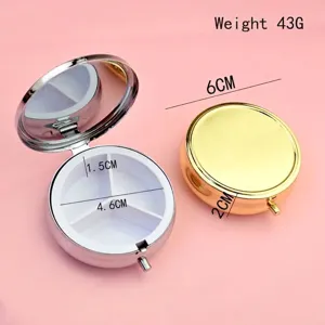 Mesures détaillées pour boîte à pilules portable de 6 cm avec miroir intérieur