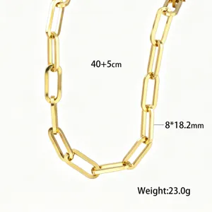 Gold-toned titanium steel paperclip link chain necklace with 40+5cm adjustable length
