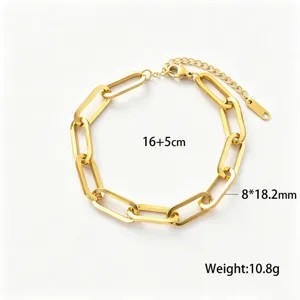 Gold-plated titanium steel chunky paperclip chain bracelet with dimensions and weight info