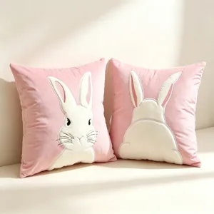 Velvet Rabbit Throw Pillow Cover Embroidery Cute Bunny Sofa Cushion Case Soft Home Decor Luxury