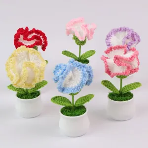 Kleurrijke handgehaakte anjers in pot voor Moederdag cadeau en interieurdecoratie