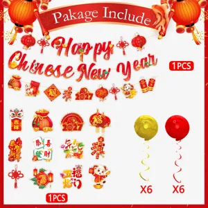 Comprehensive 2027 Year of the Sheep Chinese New Year party banner and hanging spiral set