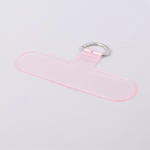 Durable translucent pink T-shaped PVC phone lanyard gasket with a silver metal D-ring