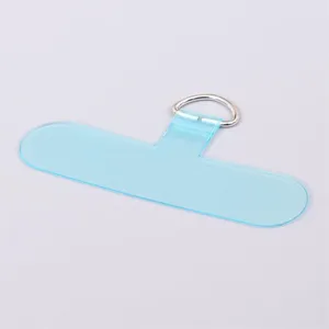 Durable transparent light blue T-shaped PVC phone lanyard insert pad with metal D-ring
