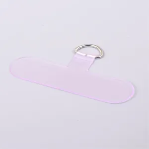 Transparent purple T-shaped PVC phone lanyard patch with a durable metal D-ring connector